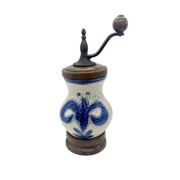 Zassenhaus Other - Zassenhaus W Germany Salt Glaze Stoneware Pepper Grinder Mill Wood Fleur-de-lis